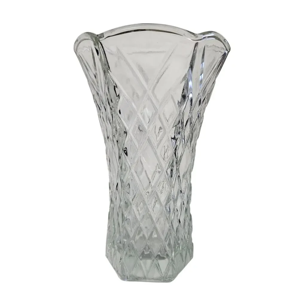 E.O. Brody Clear Diamond Pattern Glass Vase 8.5